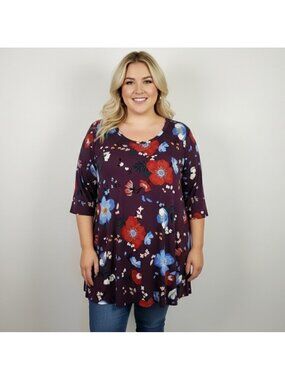 Penningtons In Every Story Purple Floral Stretch Jersey Tunic Top Floral New 5X